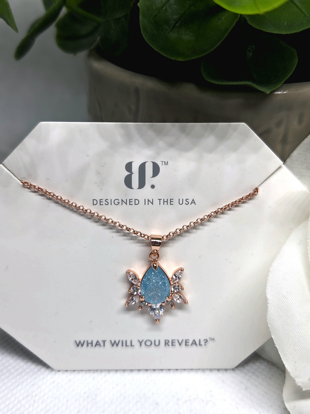 BP Spider Necklace - Aquamarine Ice Crystal On Rose Gold